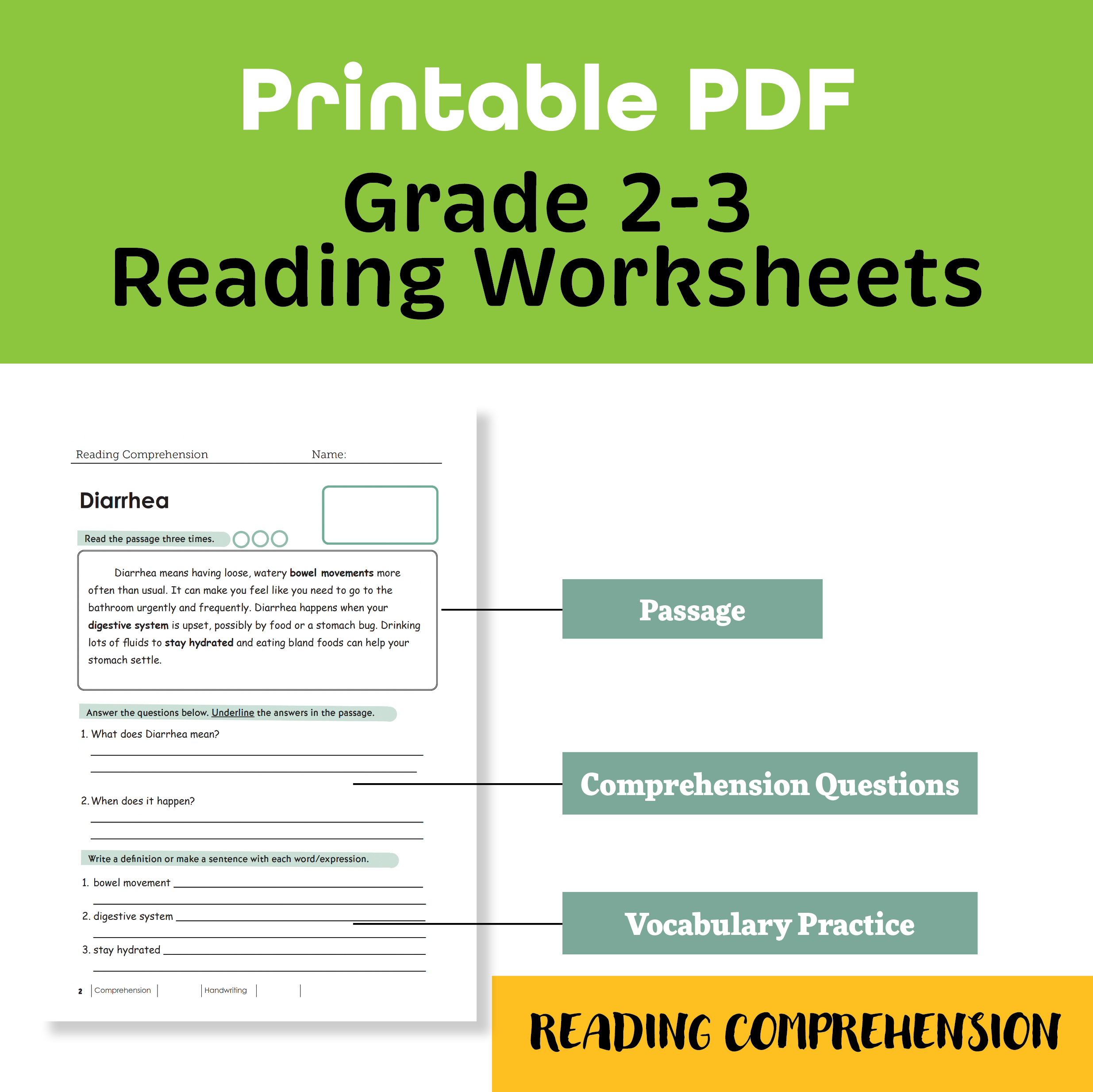 Medical Symptoms Reading Comprehension Passages – Grades 2–3 Printable Worksheets