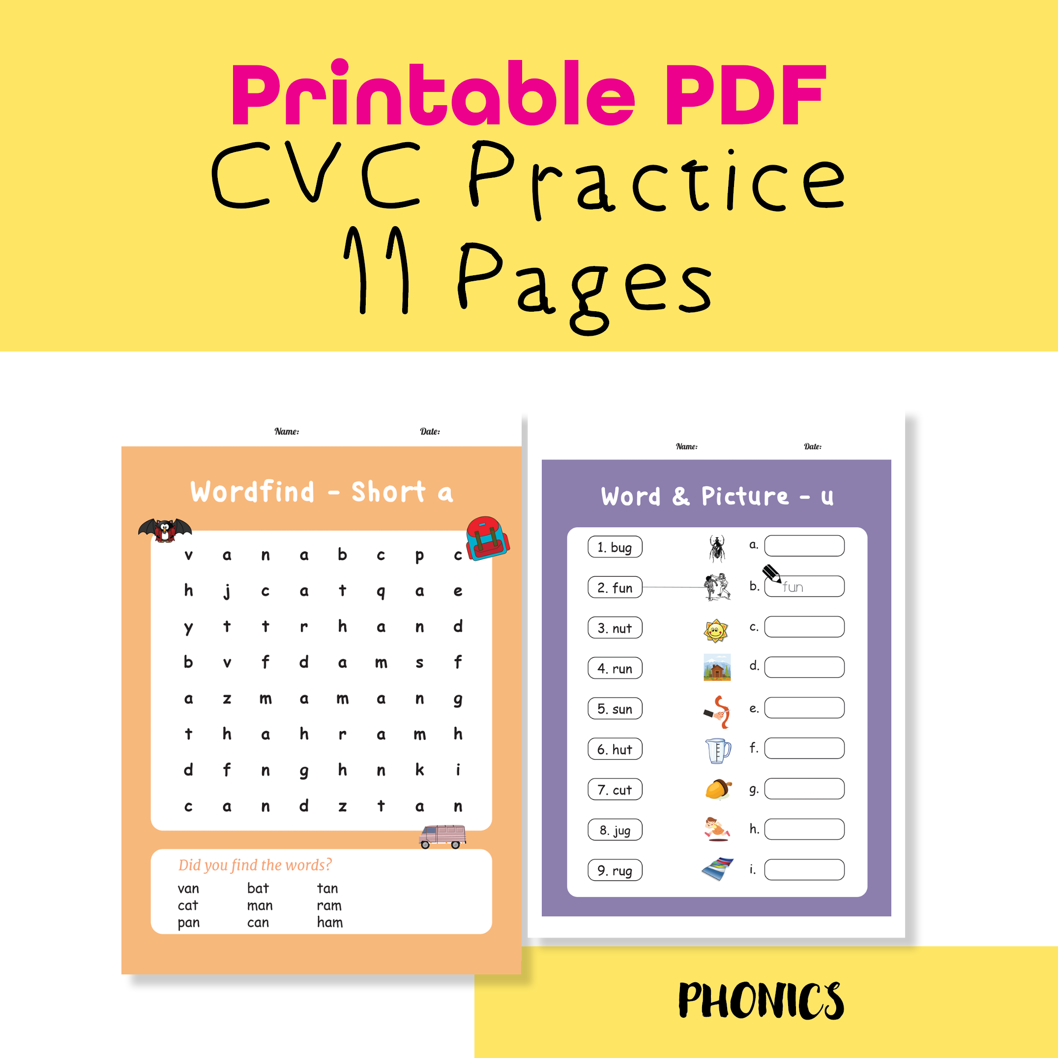CVC Word Search Worksheets – Phonics & Spelling Practice for Kindergarten and Grade 1