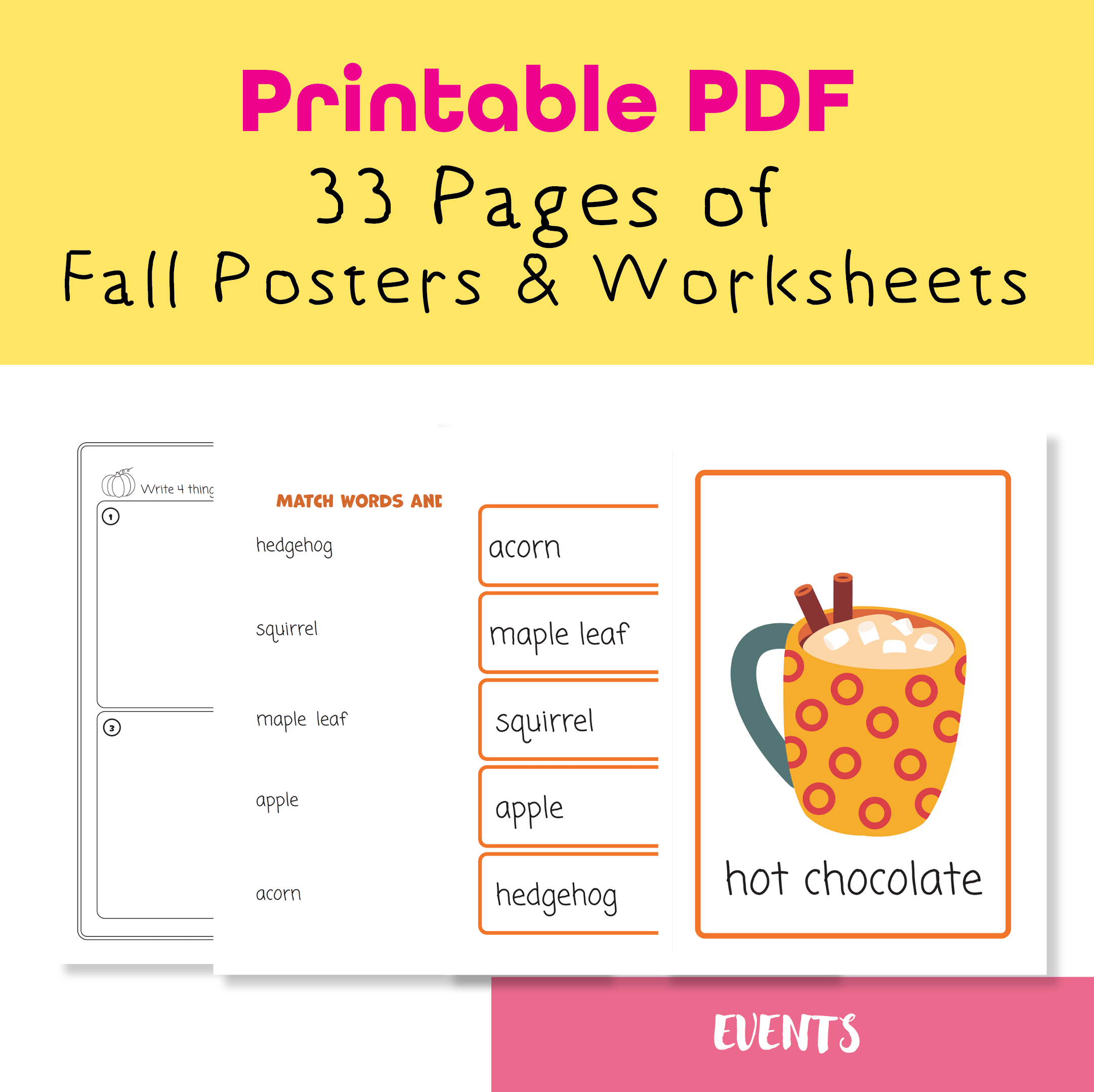 Fall Worksheets & Posters for Kids – 33 Printable PDF Pages of Autumn Vocabulary, Writing & Activities