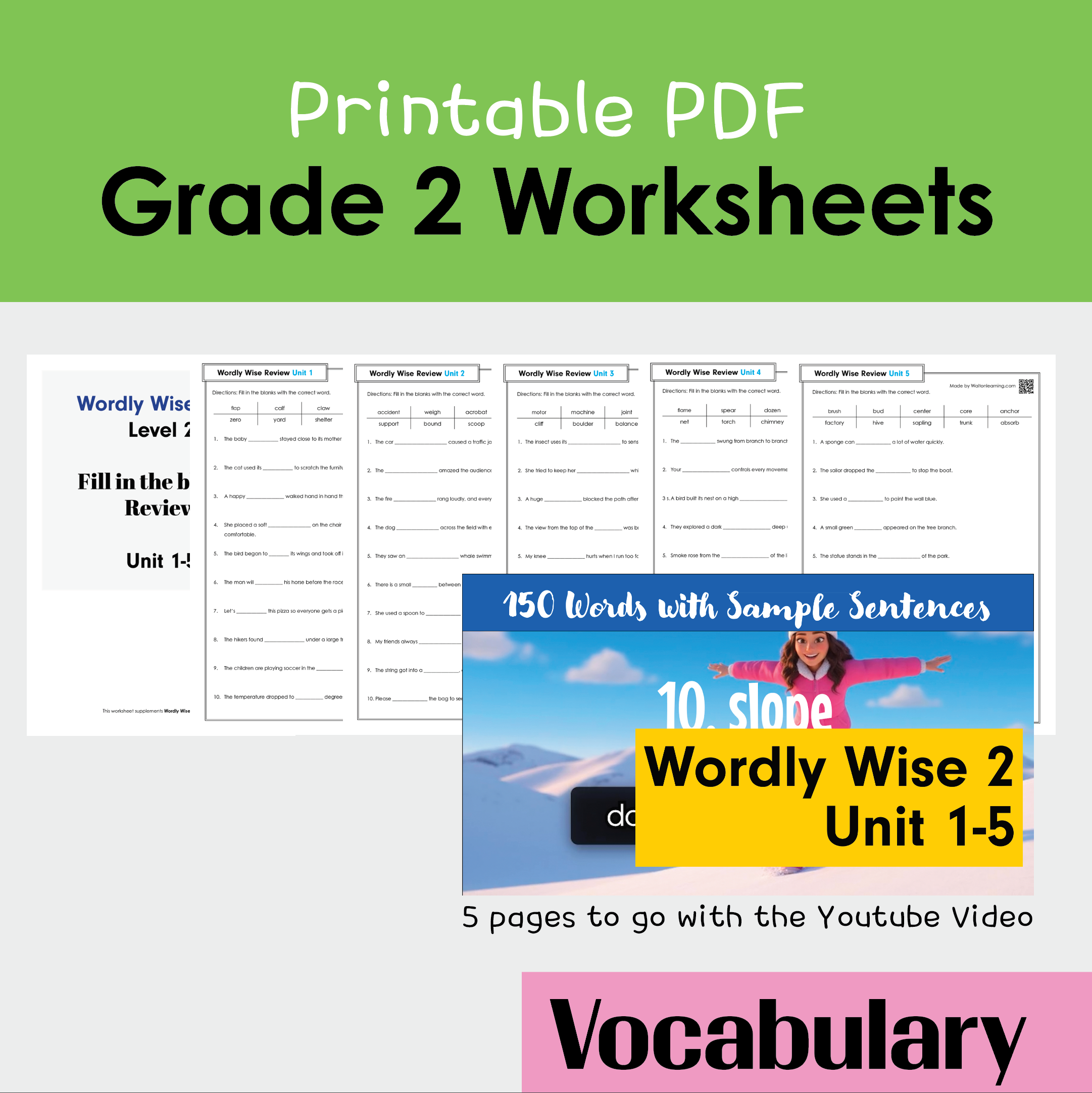 Wordly Wise 2 Unit 1-5 Fill in the Blanks Review Worksheets
